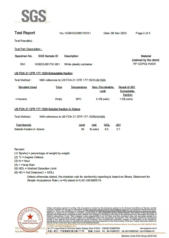 SGS国际检测报告
